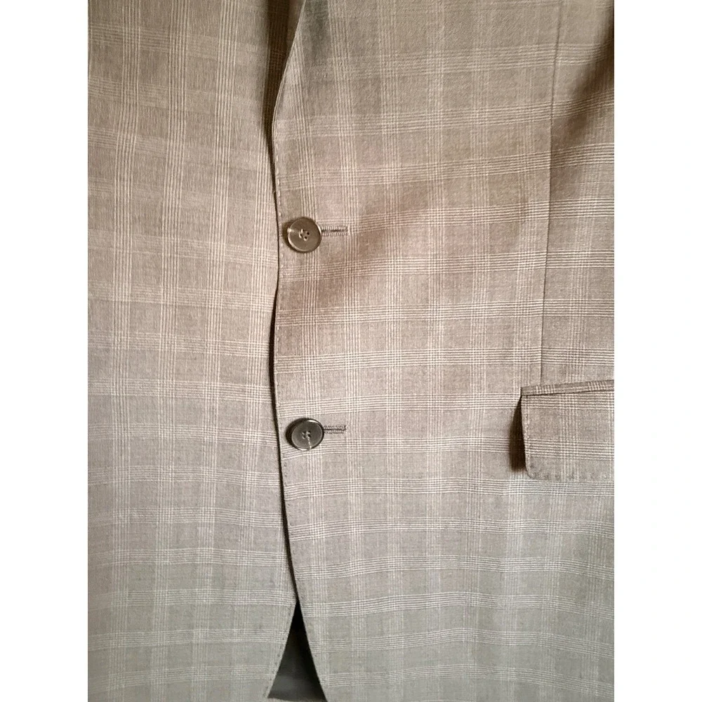Hugo Boss BOSS Sport Coat Blazer 44L Gray Plaid Super 100 Wool Tailored Fit